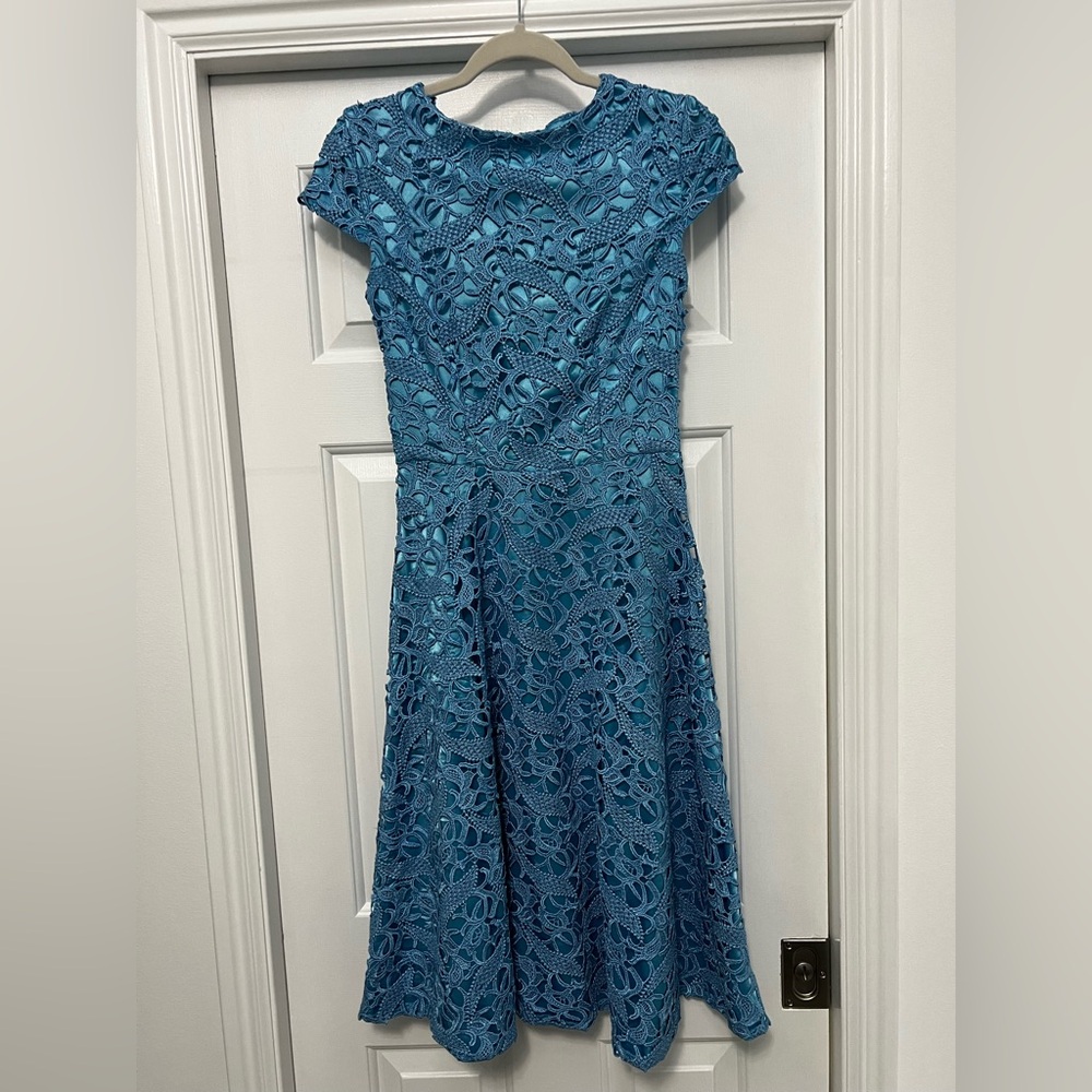 Bettie Page Retro Blue Lace Midi Dress
